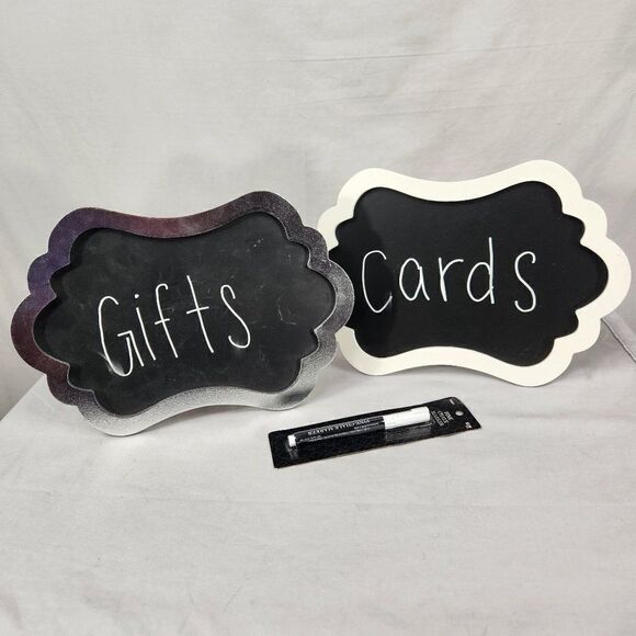 2 Small Chalkboard Easels Wedding Party With Chalk Marker White Silver - Picture 1 of 5